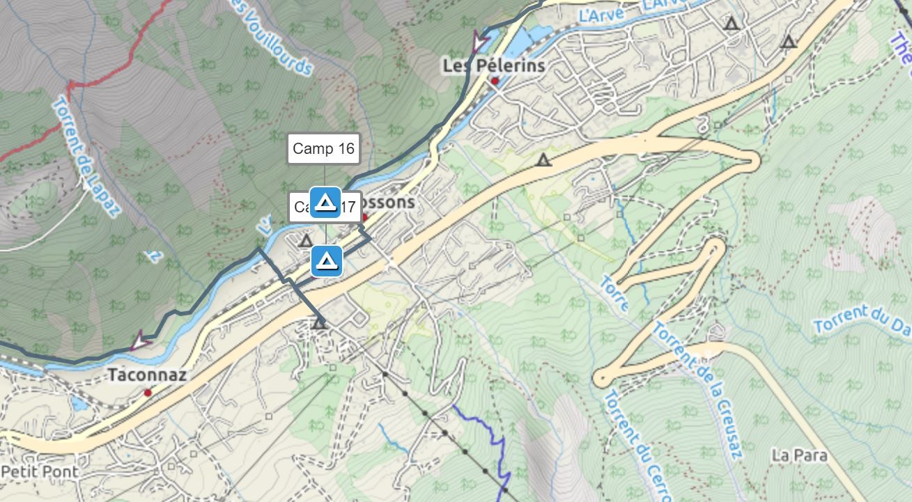 Map marking camping site 16, 17