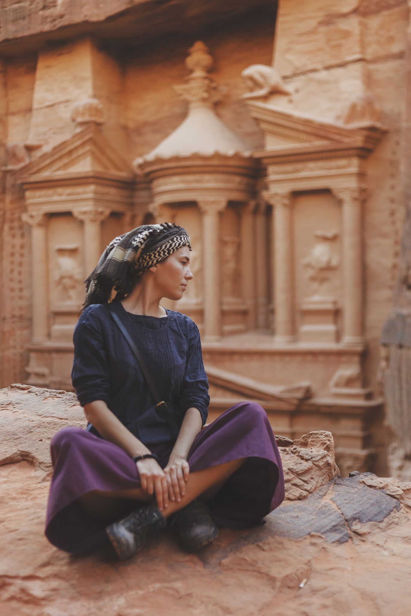 A Women Sitting Near Treasury Petra